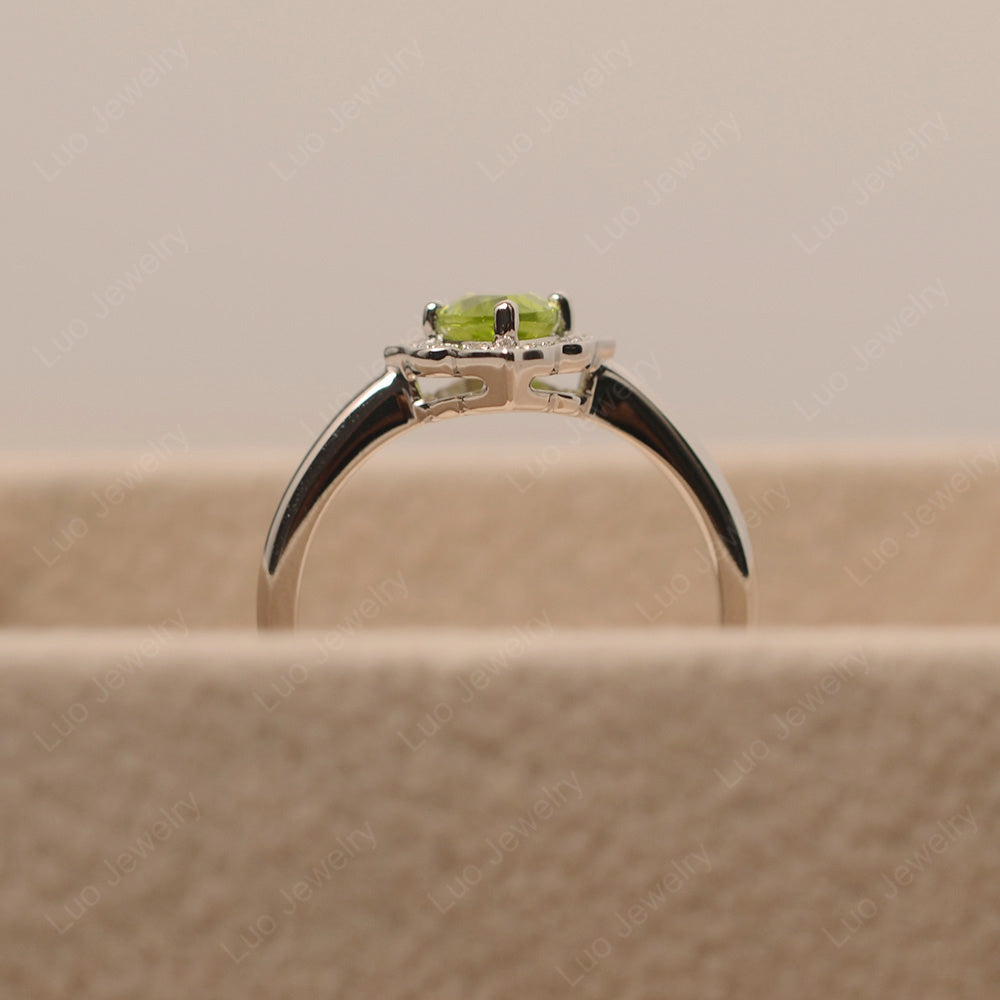 Marquise Cut Peridot Halo Engagement Ring - LUO Jewelry