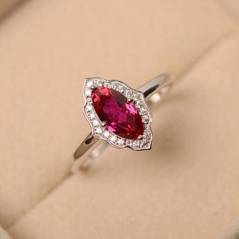 Marquise Cut Ruby Halo Engagement Ring - LUO Jewelry