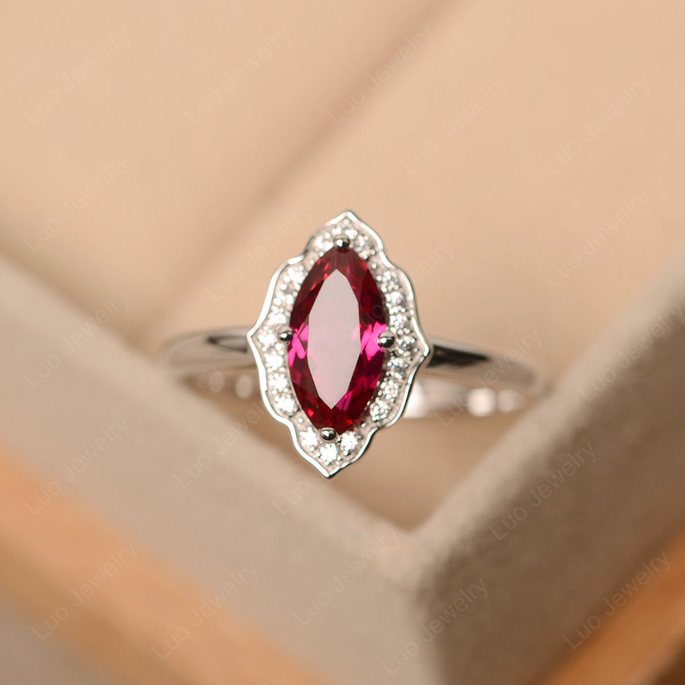 Marquise Cut Ruby Halo Engagement Ring - LUO Jewelry