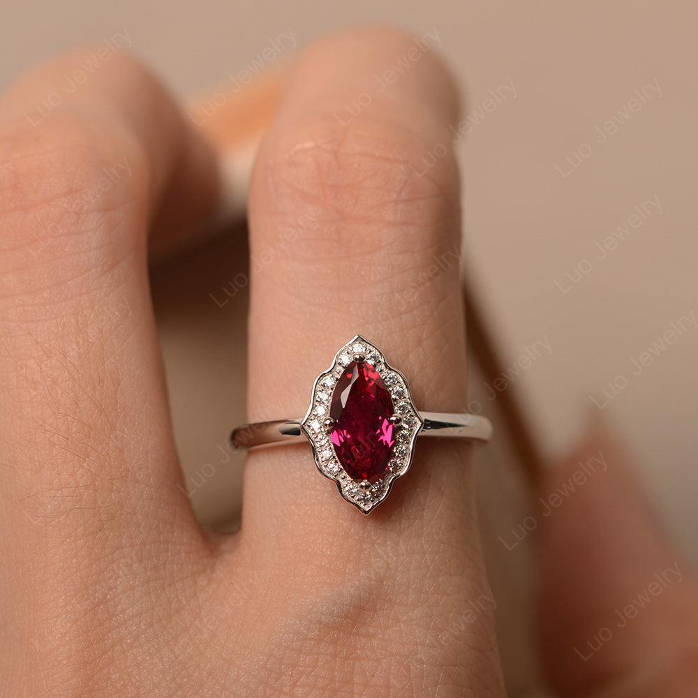 Marquise Cut Ruby Halo Engagement Ring - LUO Jewelry