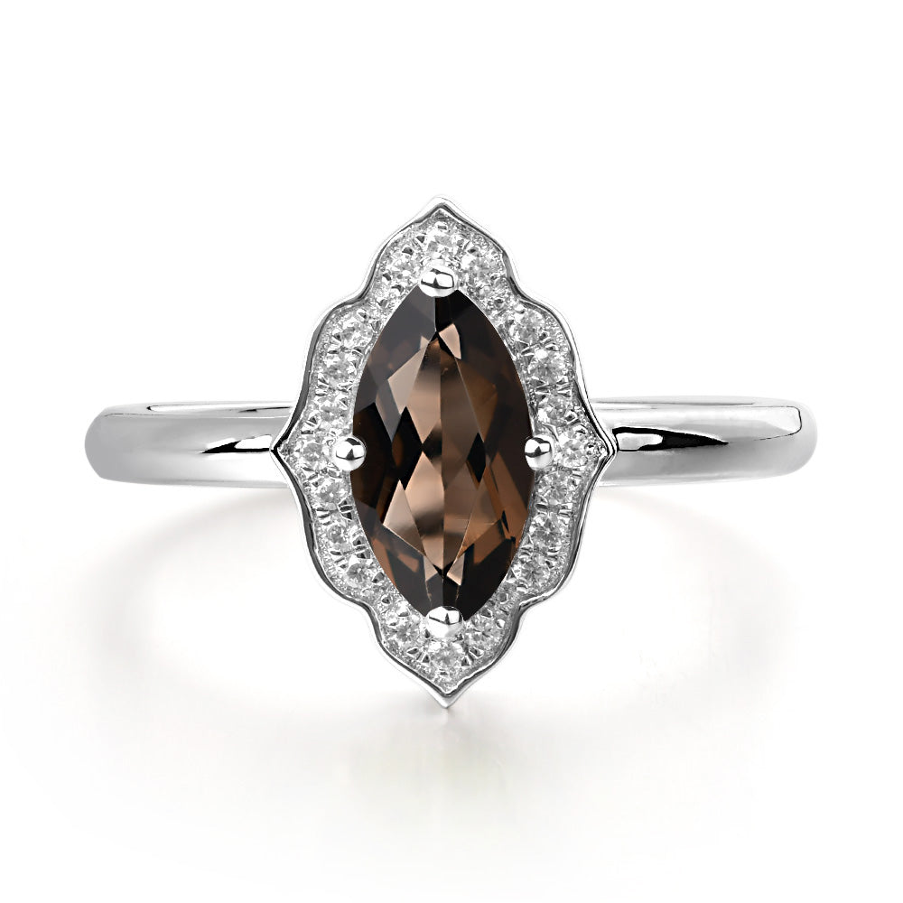 Marquise Cut Smoky Quartz  Halo Engagement Ring - LUO Jewelry