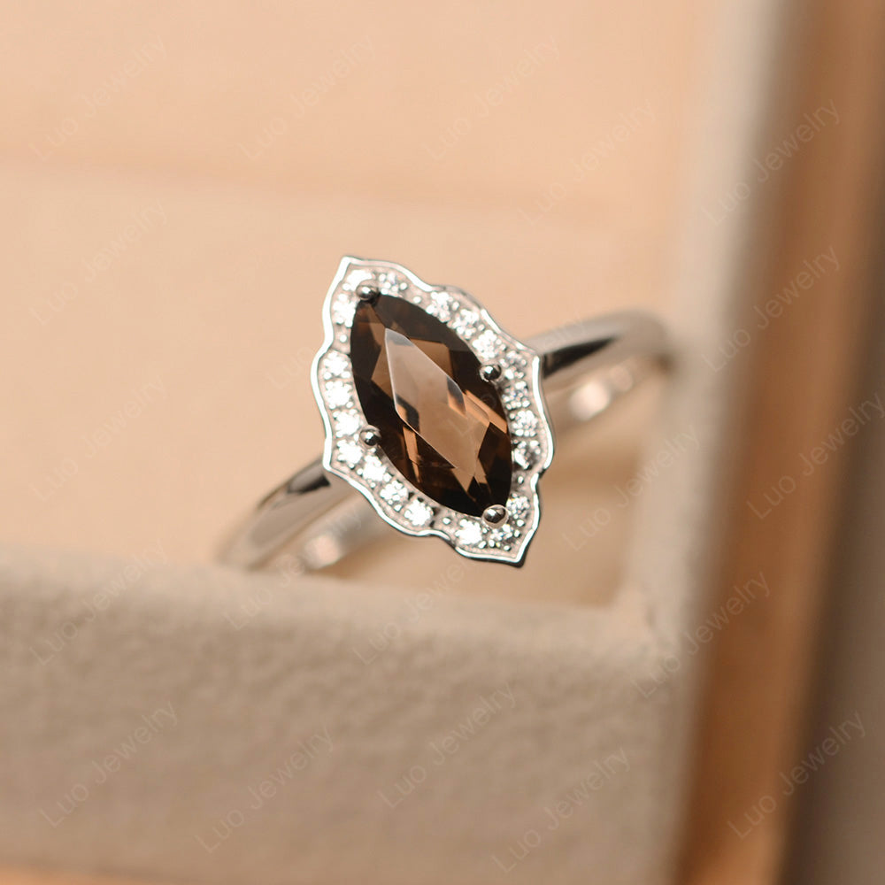 Marquise Cut Smoky Quartz  Halo Engagement Ring - LUO Jewelry