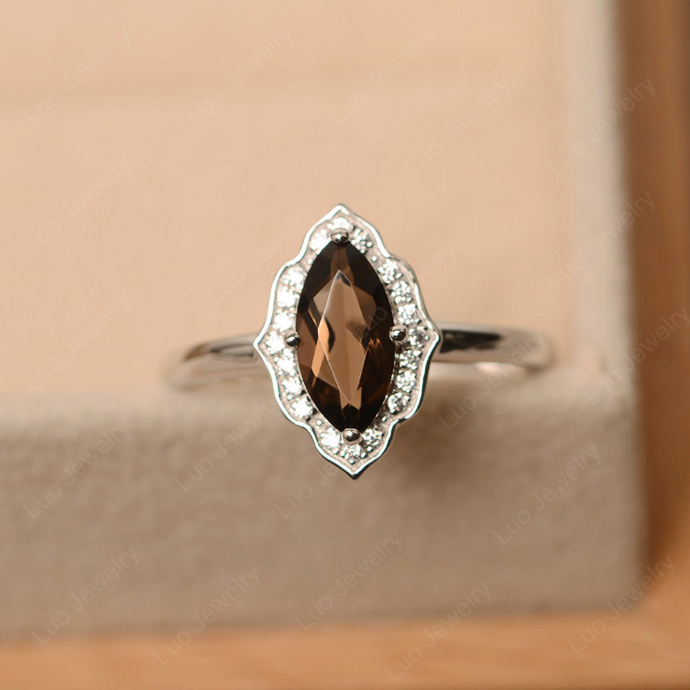 Marquise Cut Smoky Quartz  Halo Engagement Ring - LUO Jewelry