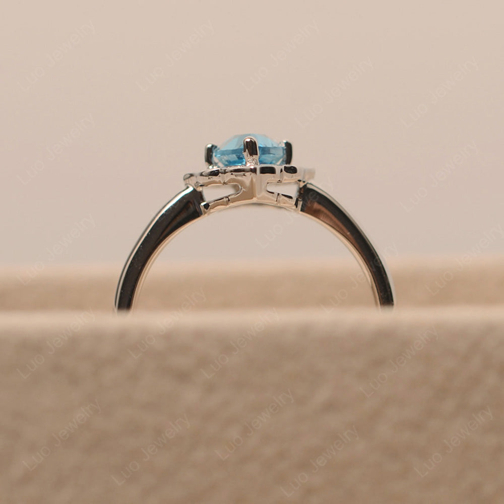 Marquise Cut Swiss Blue Topaz Halo Engagement Ring - LUO Jewelry