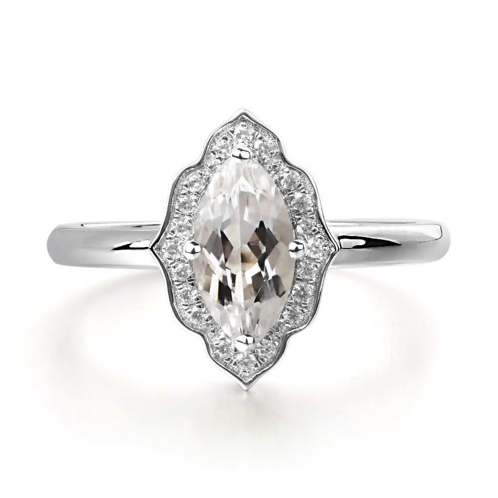 Marquise Cut White Topaz Halo Engagement Ring - LUO Jewelry