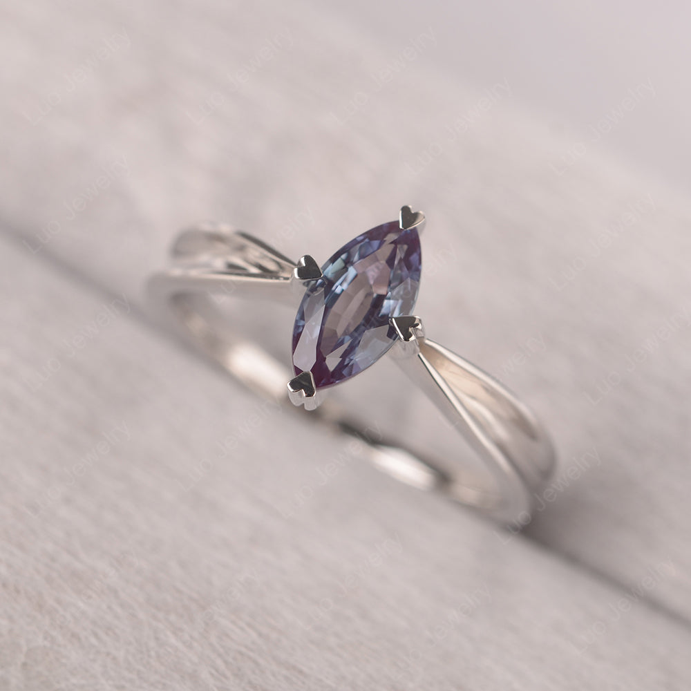 Alexandrite Wedding Ring Marquise Solitaire Ring - LUO Jewelry