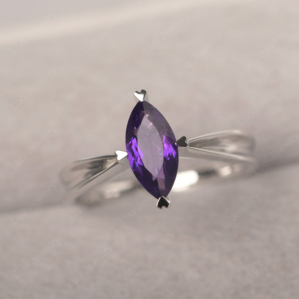 Amethyst Wedding Ring Marquise Solitaire Ring - LUO Jewelry