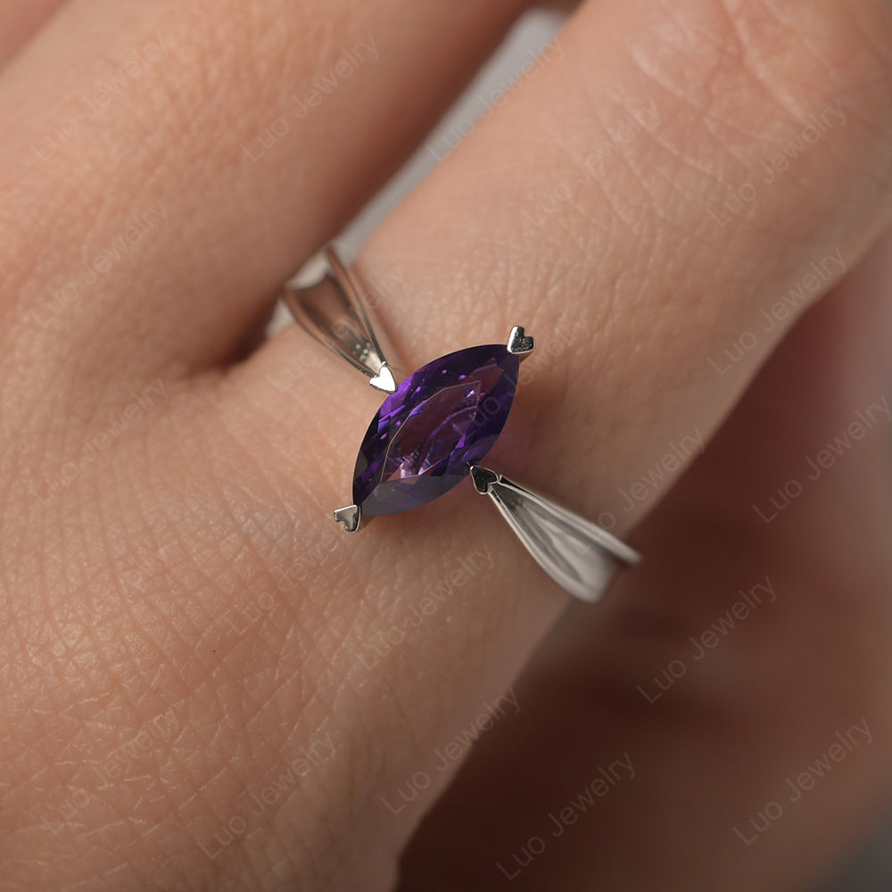 Amethyst Wedding Ring Marquise Solitaire Ring - LUO Jewelry