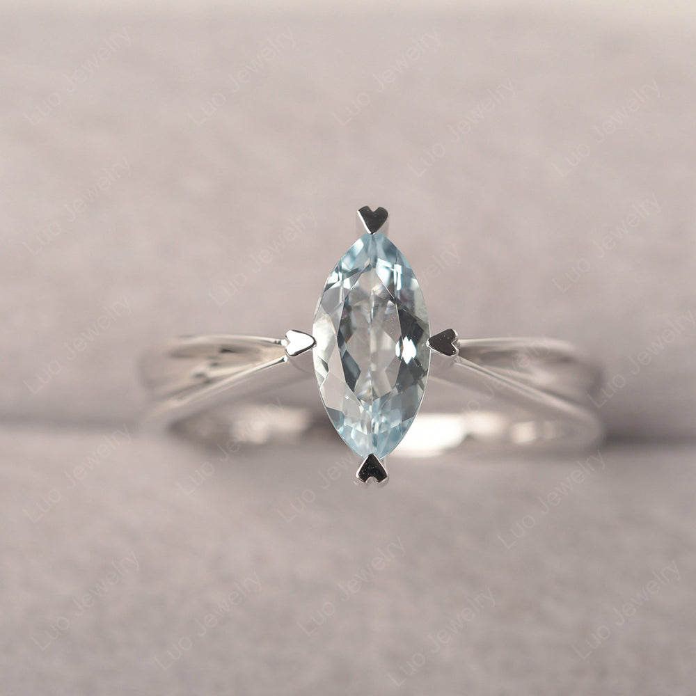 Aquamarine Wedding Ring Marquise Solitaire Ring - LUO Jewelry