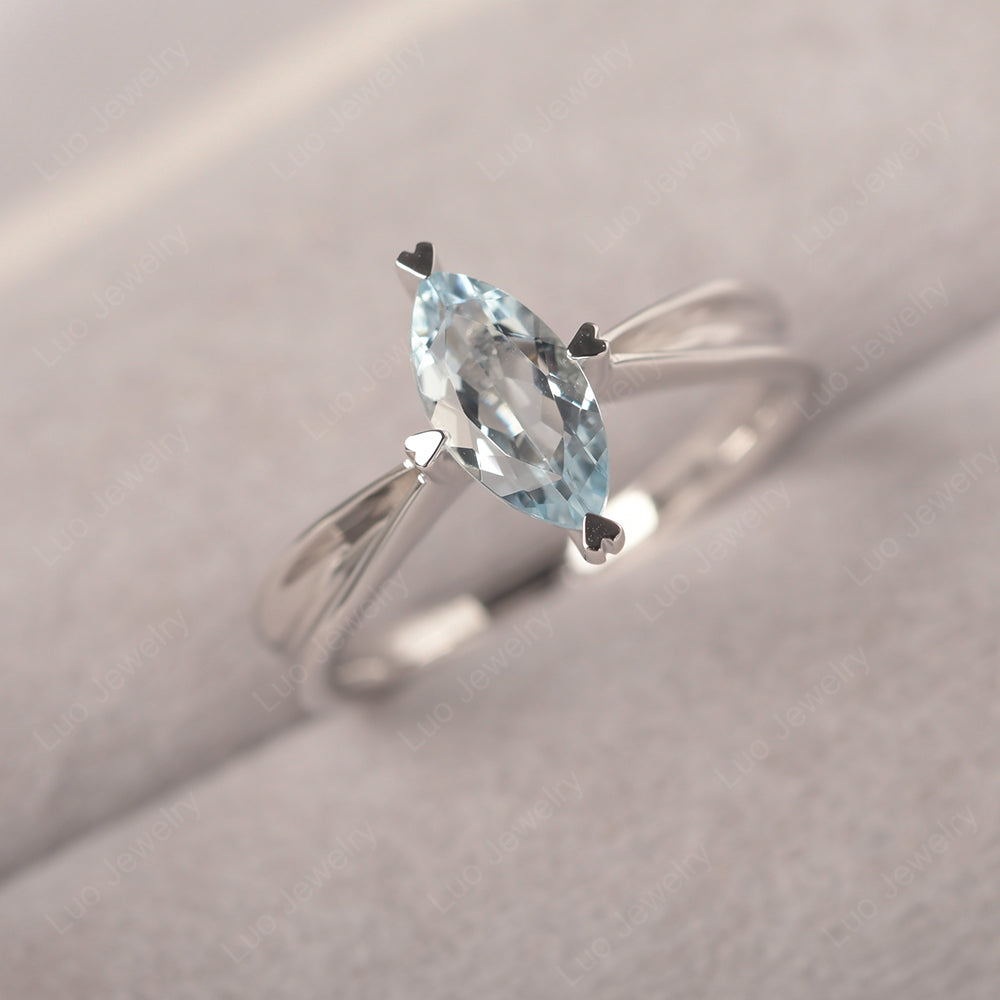 Aquamarine Wedding Ring Marquise Solitaire Ring - LUO Jewelry
