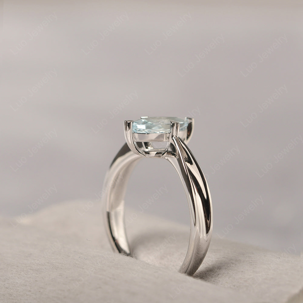 Aquamarine Wedding Ring Marquise Solitaire Ring - LUO Jewelry