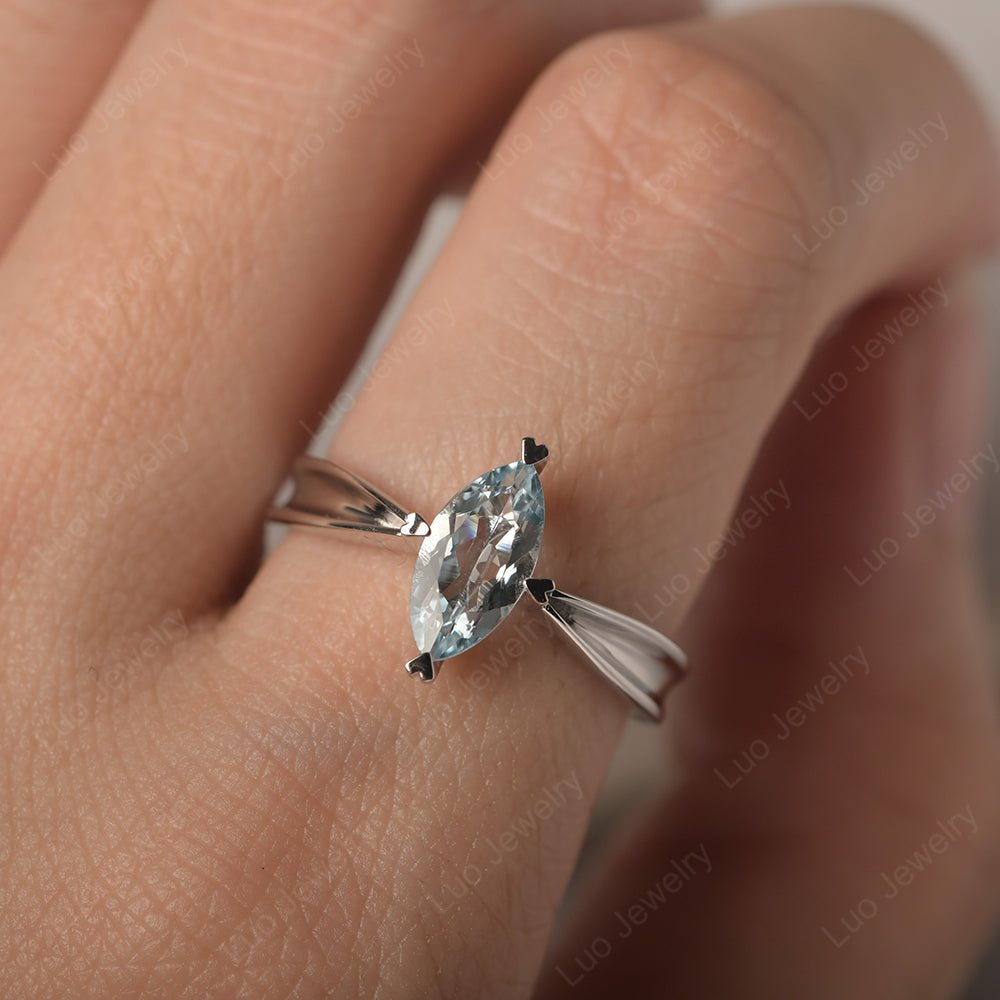 Aquamarine Wedding Ring Marquise Solitaire Ring - LUO Jewelry