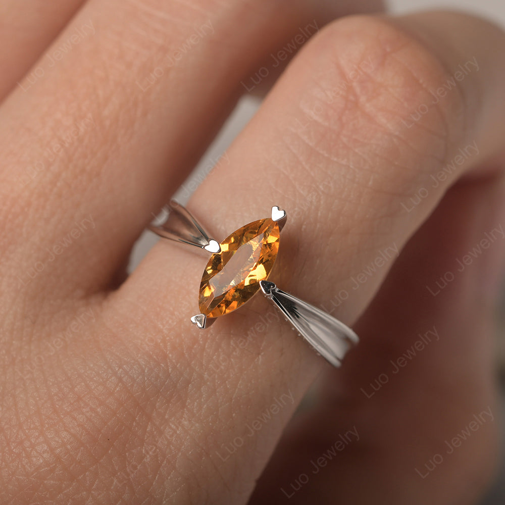 Citrine Wedding Ring Marquise Solitaire Ring - LUO Jewelry