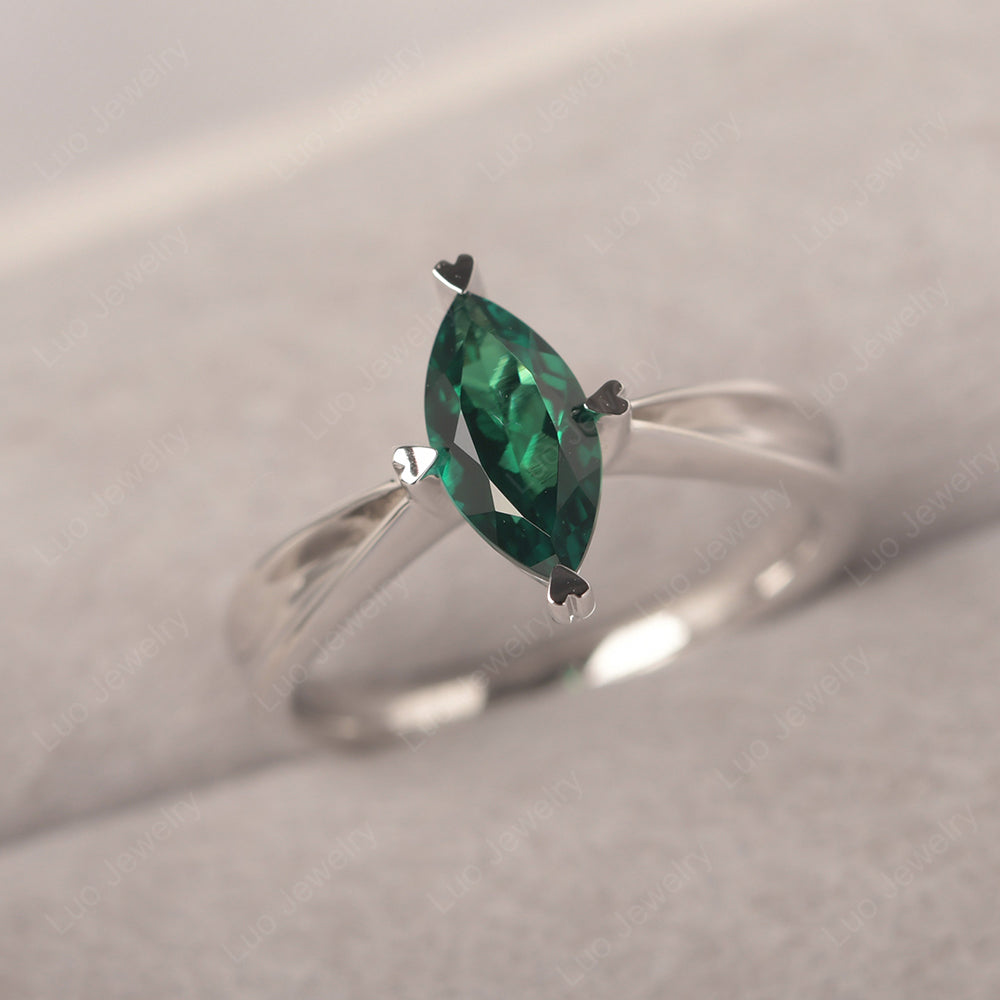 Lab Emerald Wedding Ring Marquise Solitaire Ring - LUO Jewelry