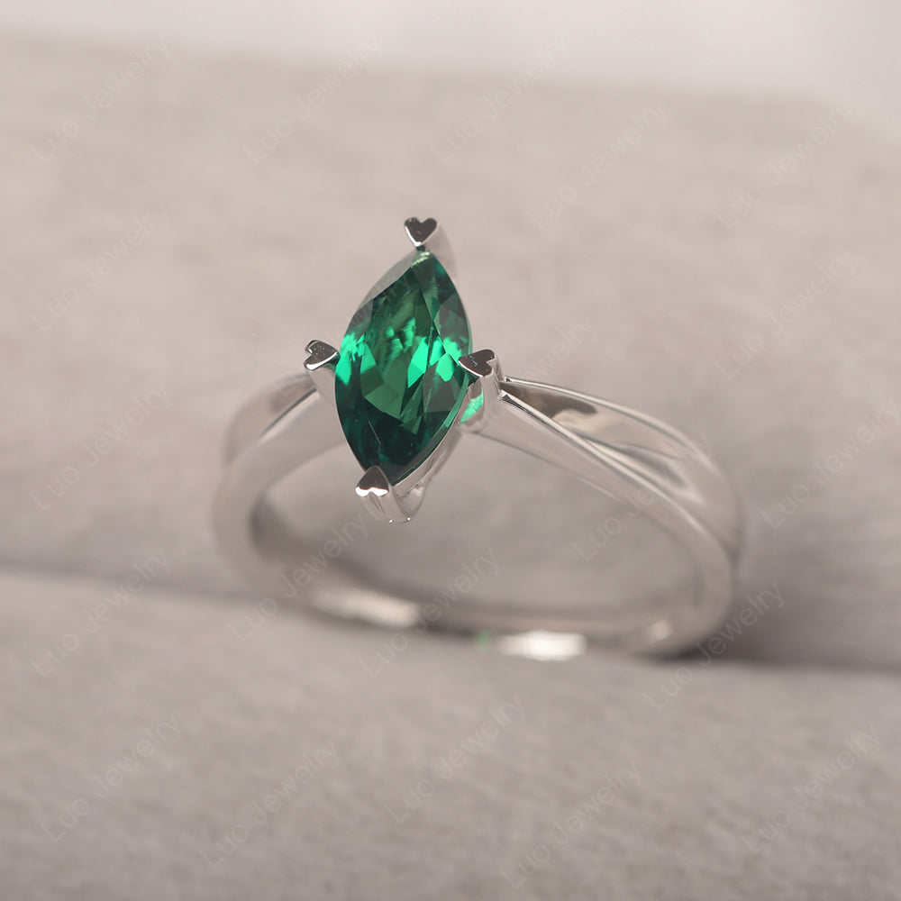 Lab Emerald Wedding Ring Marquise Solitaire Ring - LUO Jewelry