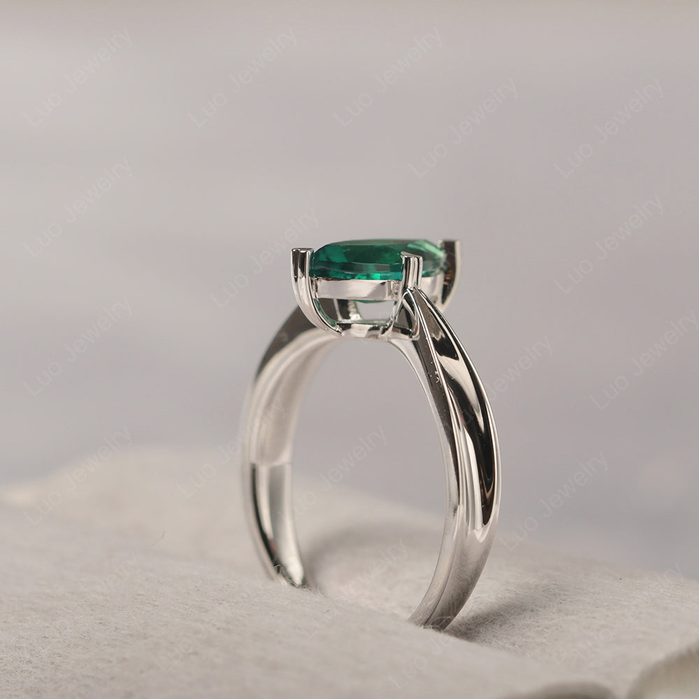 Lab Emerald Wedding Ring Marquise Solitaire Ring - LUO Jewelry