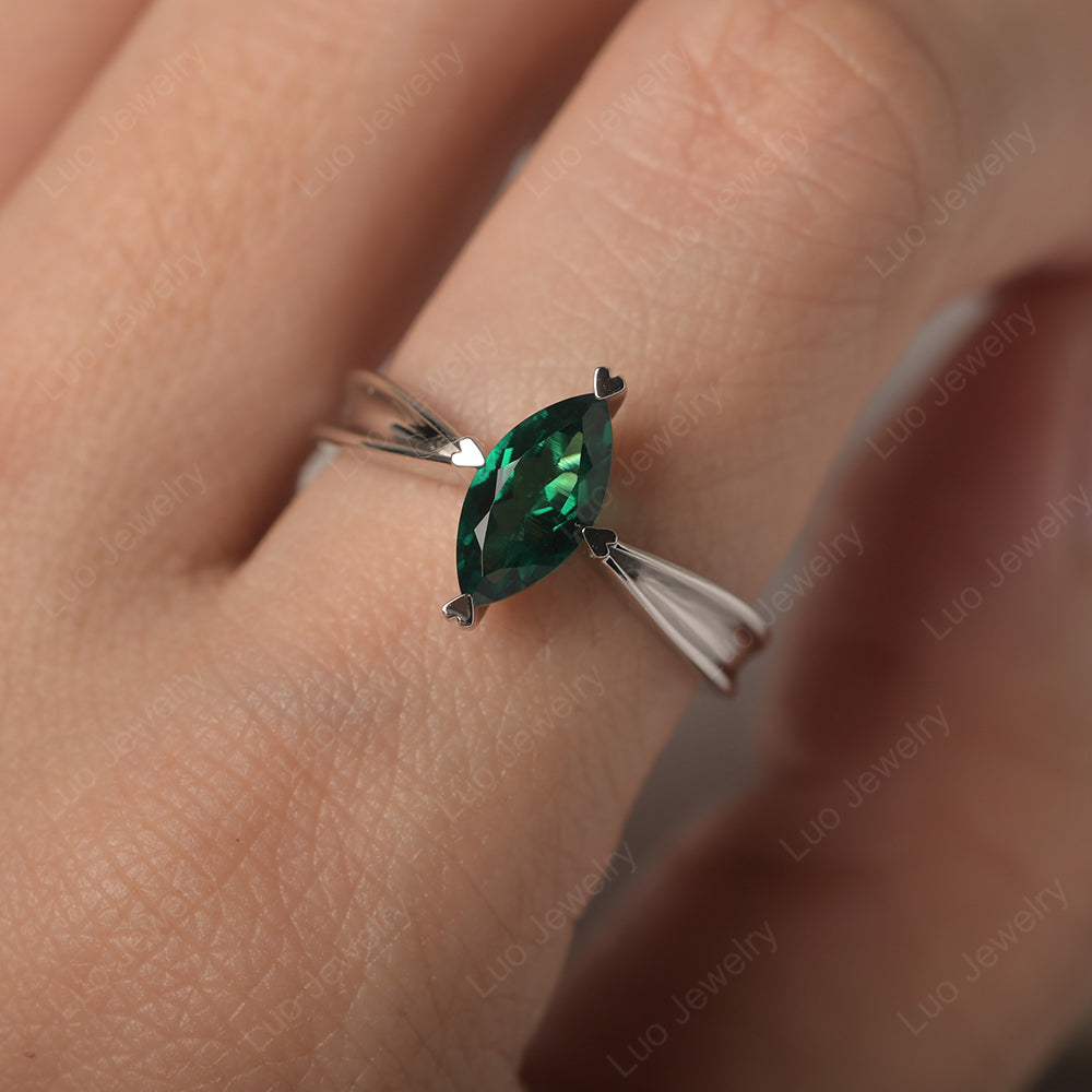 Lab Emerald Wedding Ring Marquise Solitaire Ring - LUO Jewelry