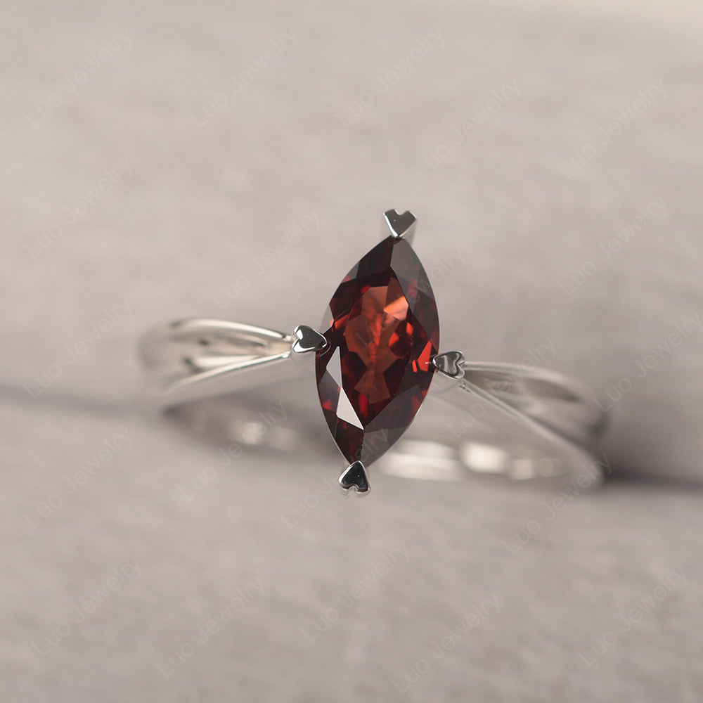 Garnet Wedding Ring Marquise Solitaire Ring - LUO Jewelry