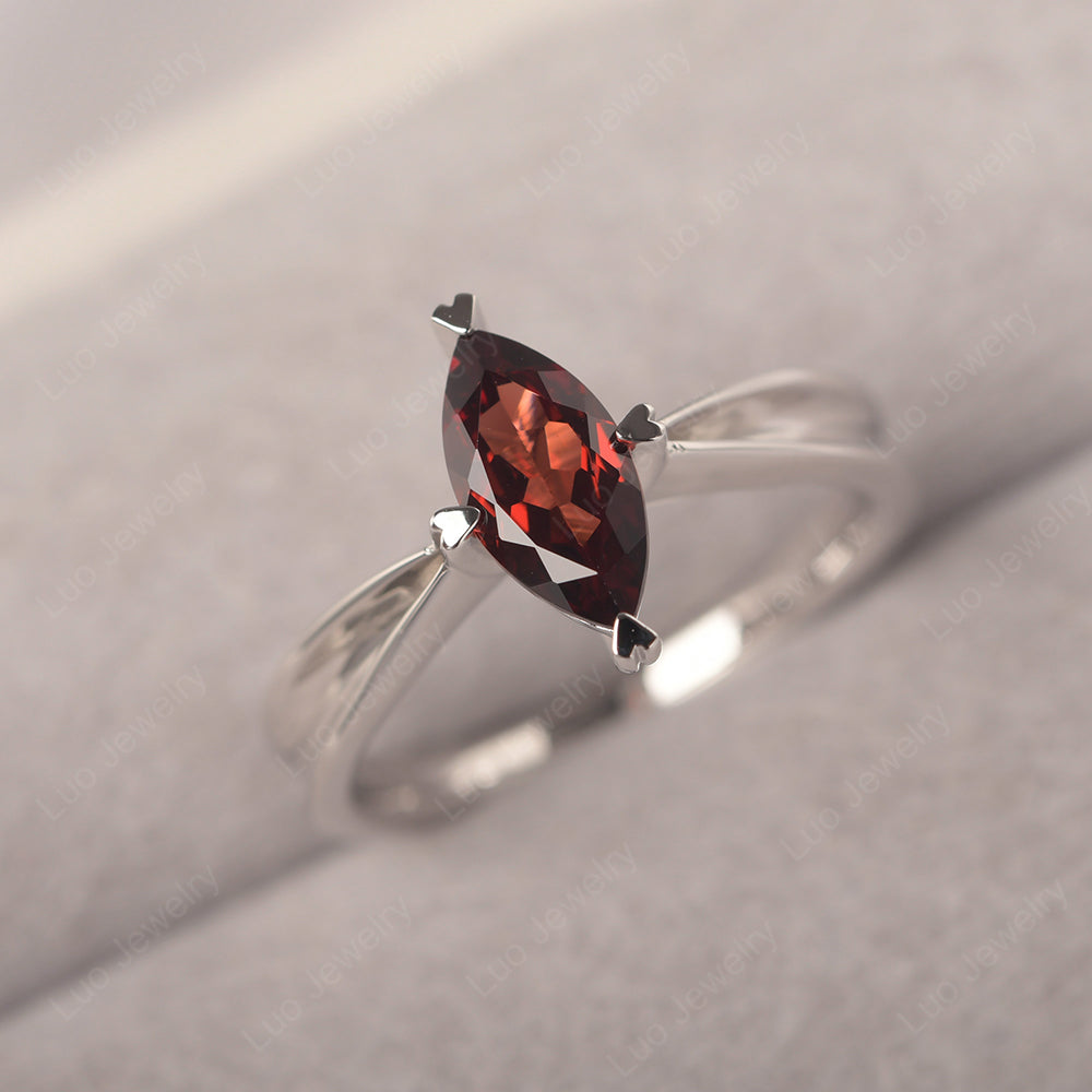 Garnet Wedding Ring Marquise Solitaire Ring - LUO Jewelry