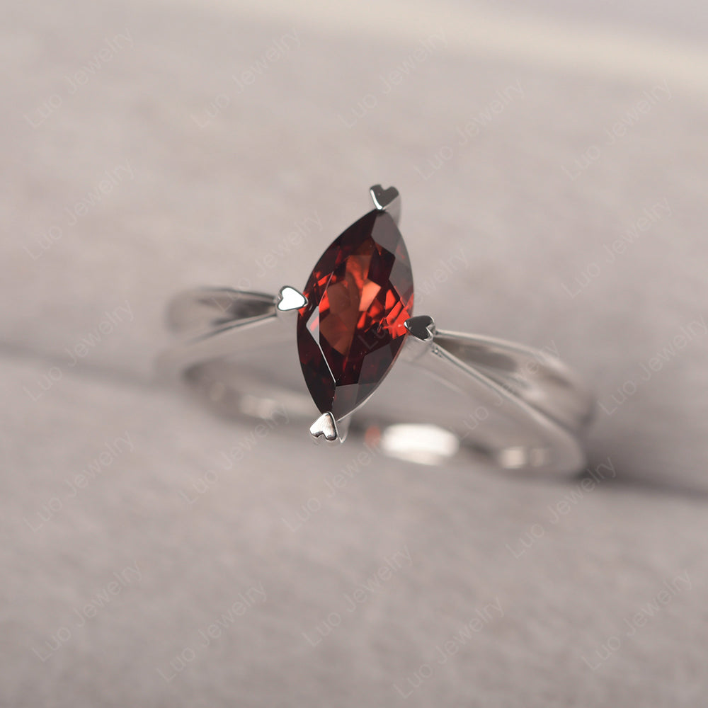Garnet Wedding Ring Marquise Solitaire Ring - LUO Jewelry