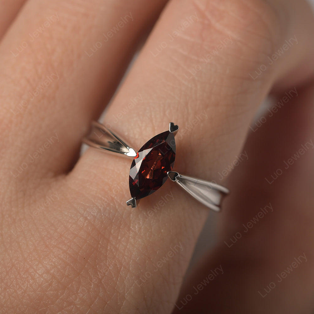 Garnet Wedding Ring Marquise Solitaire Ring - LUO Jewelry