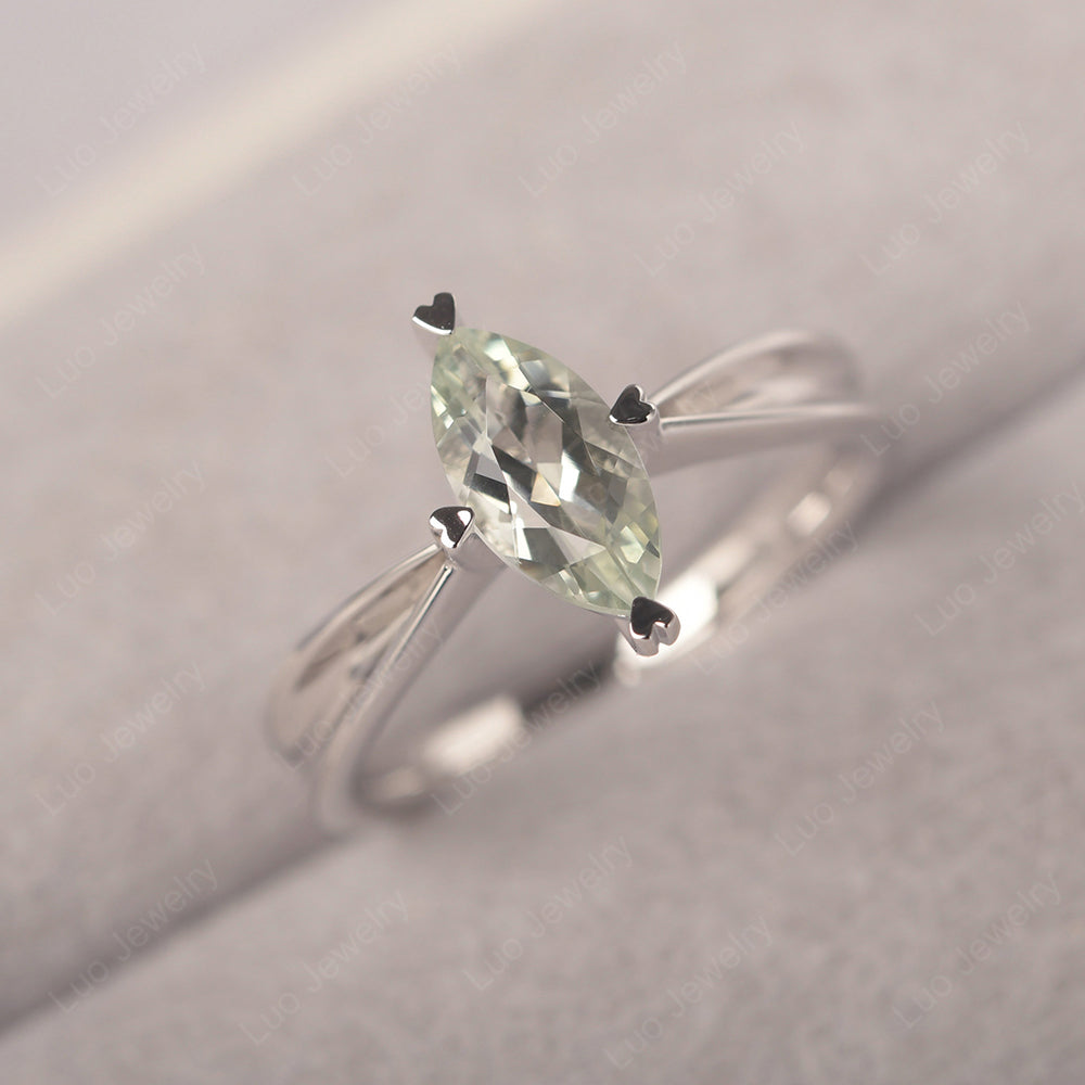 Green Amethyst Wedding Ring Marquise Solitaire Ring - LUO Jewelry