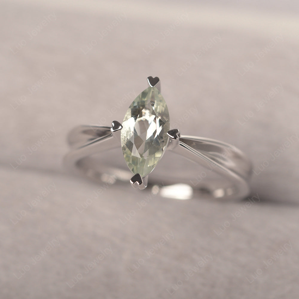 Green Amethyst Wedding Ring Marquise Solitaire Ring - LUO Jewelry