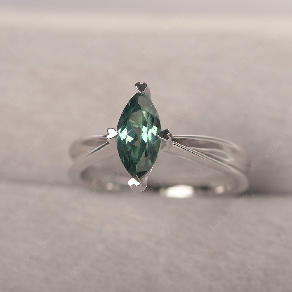 Green Sapphire Wedding Ring Marquise Solitaire Ring - LUO Jewelry