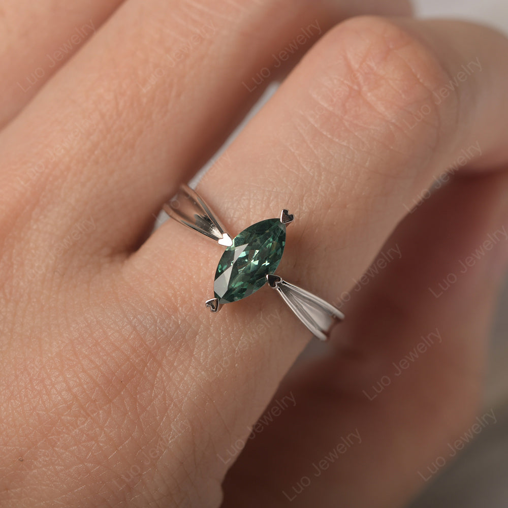 Green Sapphire Wedding Ring Marquise Solitaire Ring - LUO Jewelry