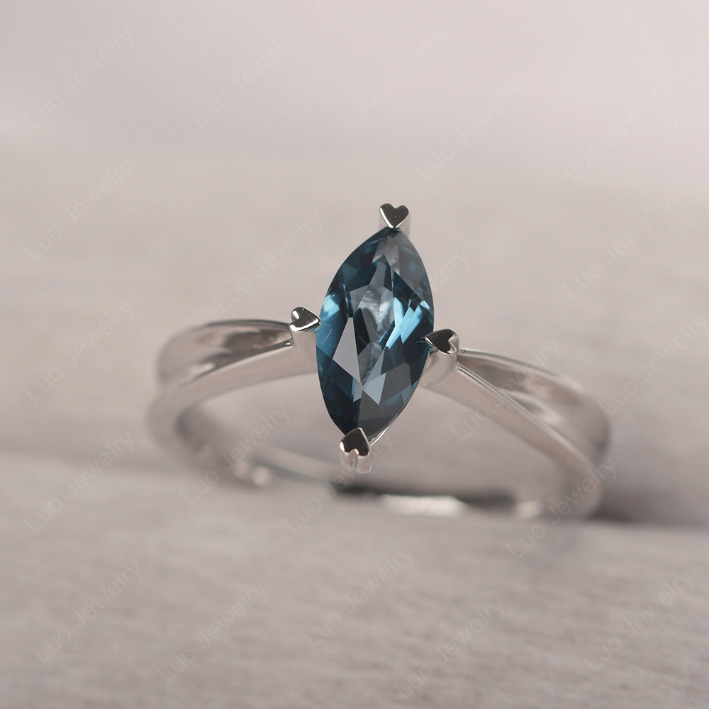 London Blue Topaz Wedding Ring Marquise Solitaire Ring - LUO Jewelry