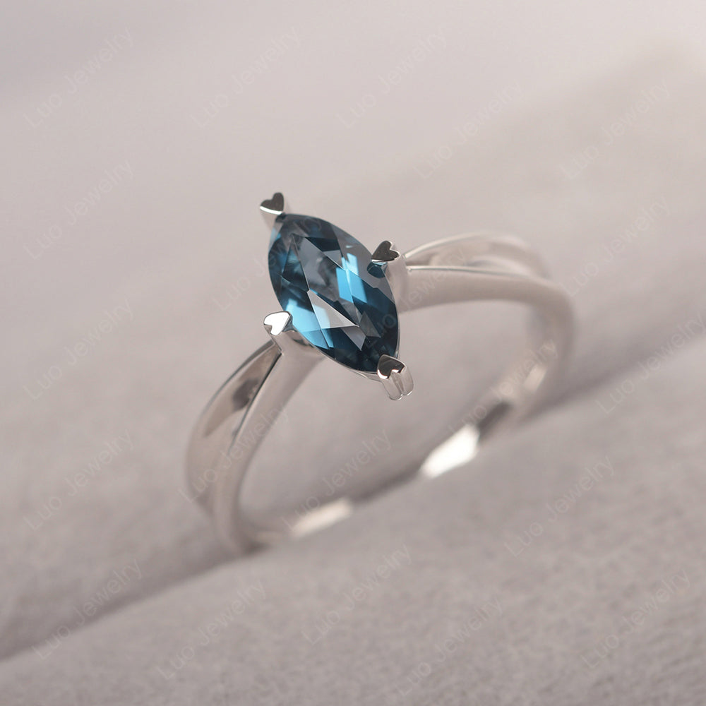 London Blue Topaz Wedding Ring Marquise Solitaire Ring - LUO Jewelry