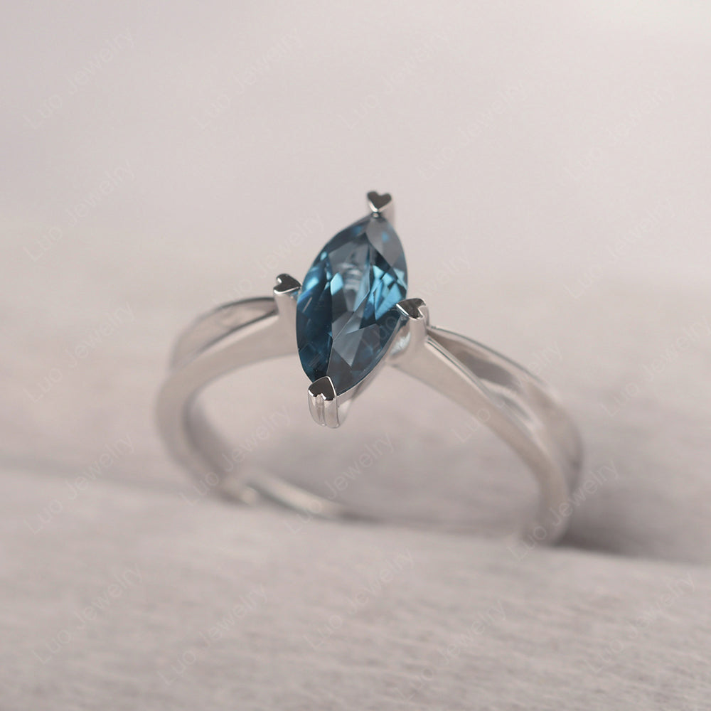 London Blue Topaz Wedding Ring Marquise Solitaire Ring - LUO Jewelry