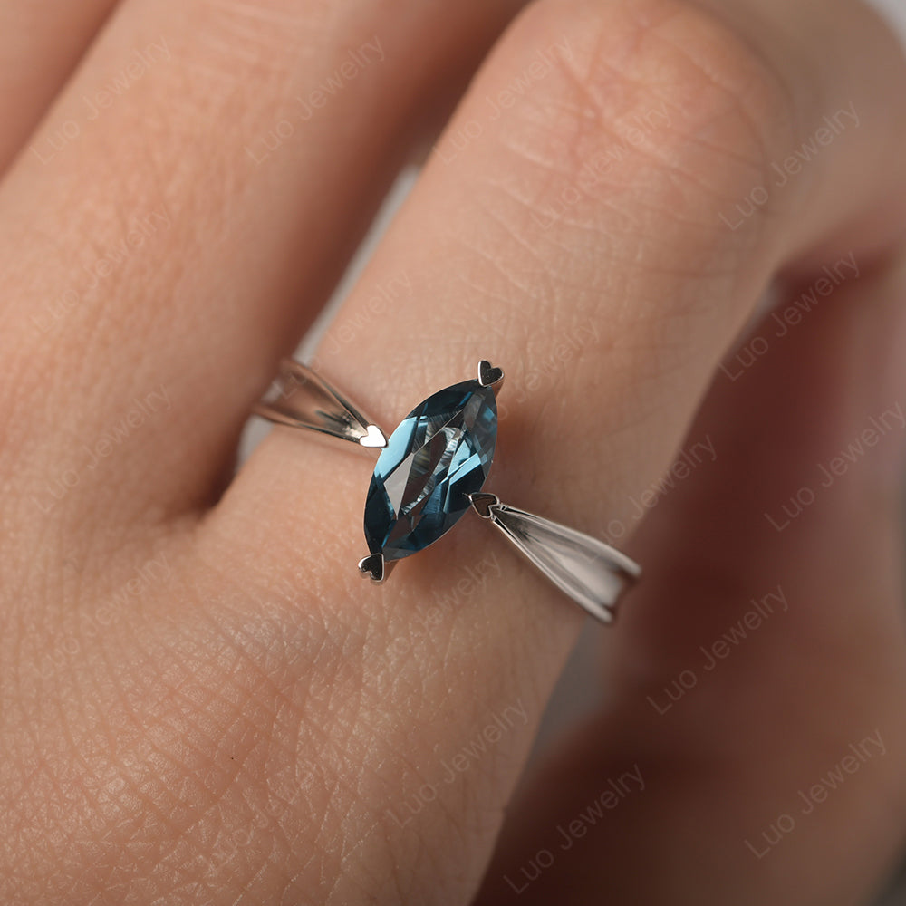 London Blue Topaz Wedding Ring Marquise Solitaire Ring - LUO Jewelry