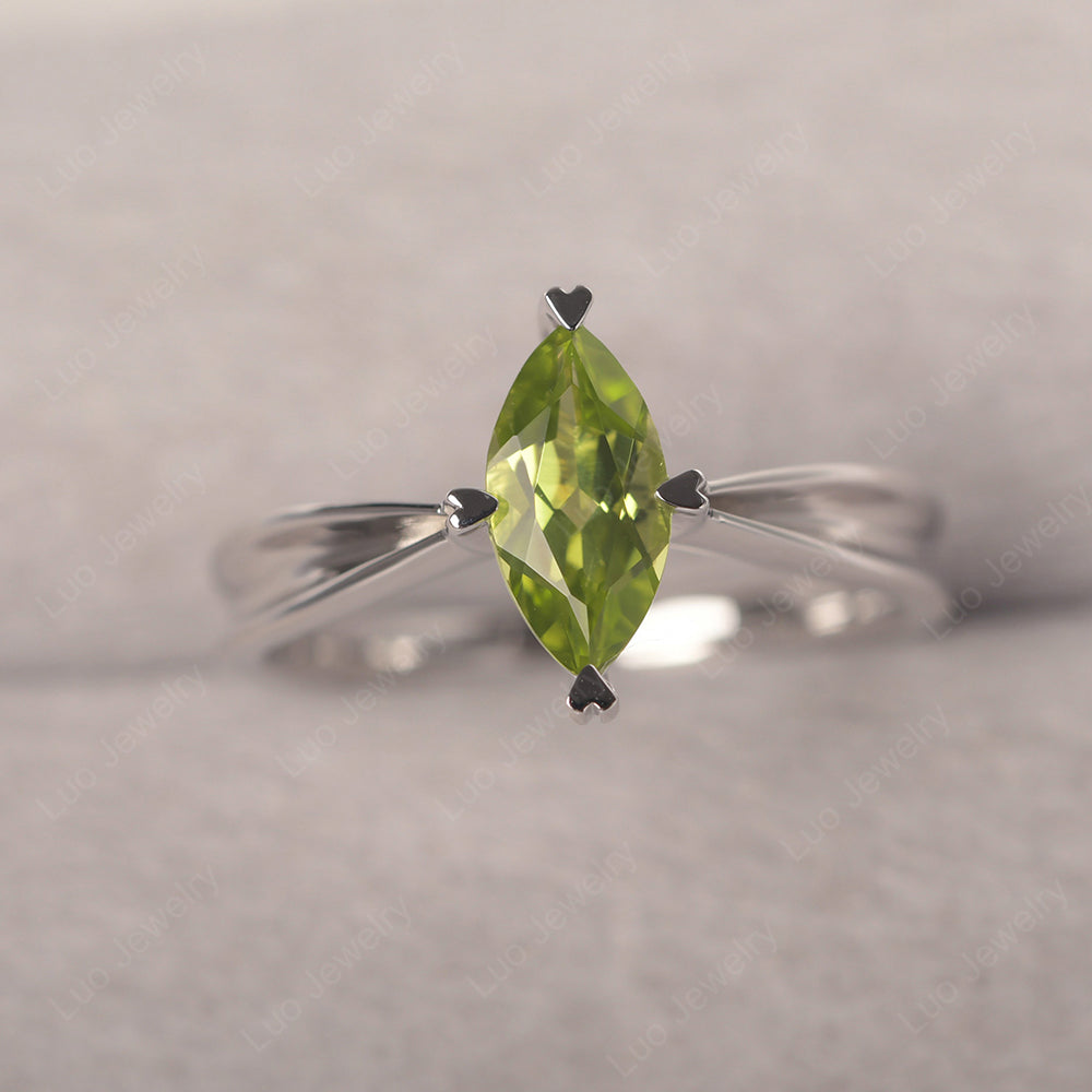 Peridot Wedding Ring Marquise Solitaire Ring - LUO Jewelry