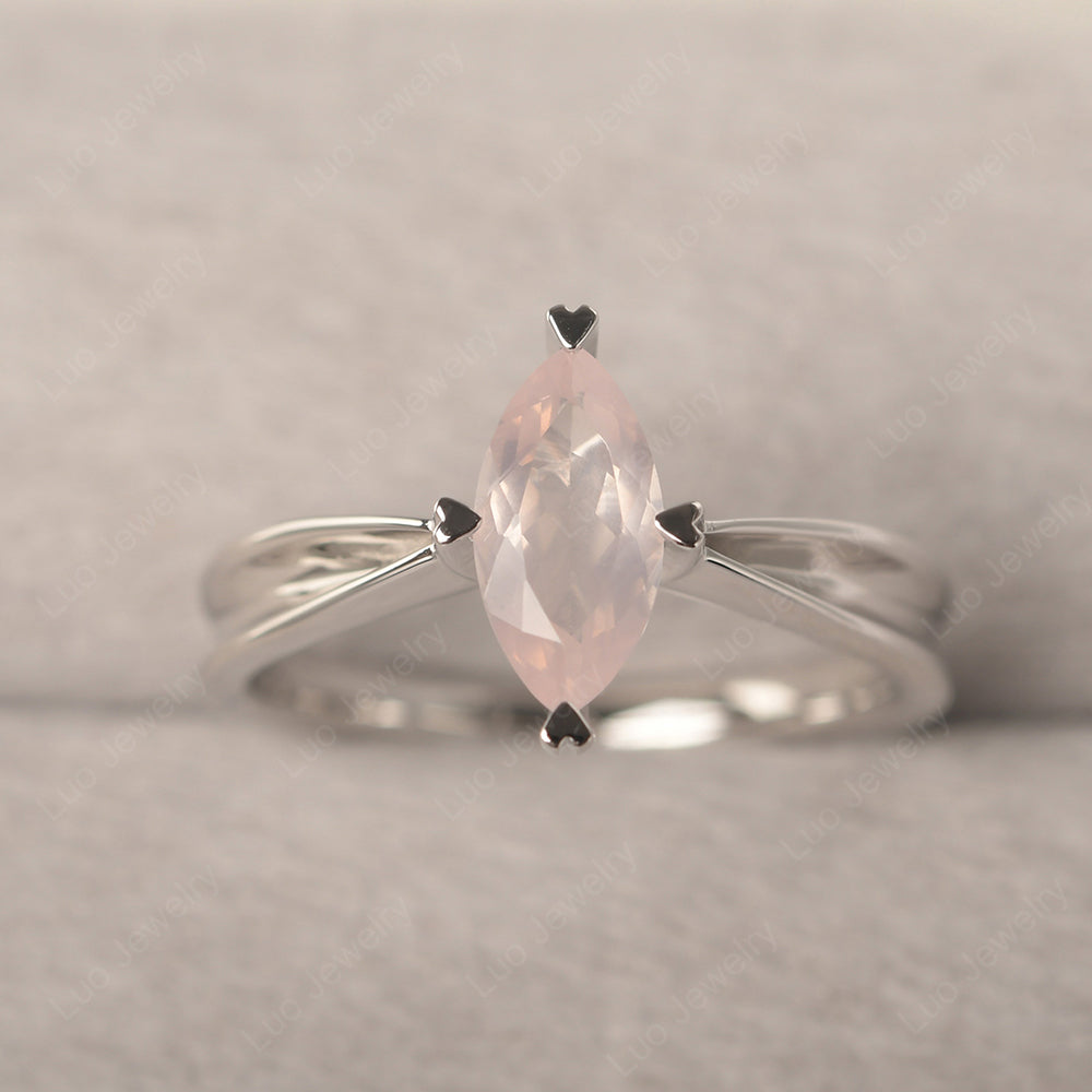 Rose Quartz Wedding Ring Marquise Solitaire Ring - LUO Jewelry