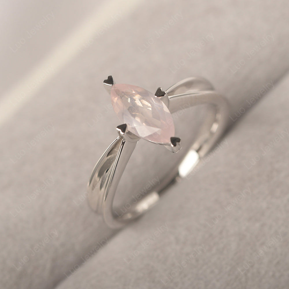 Rose Quartz Wedding Ring Marquise Solitaire Ring - LUO Jewelry