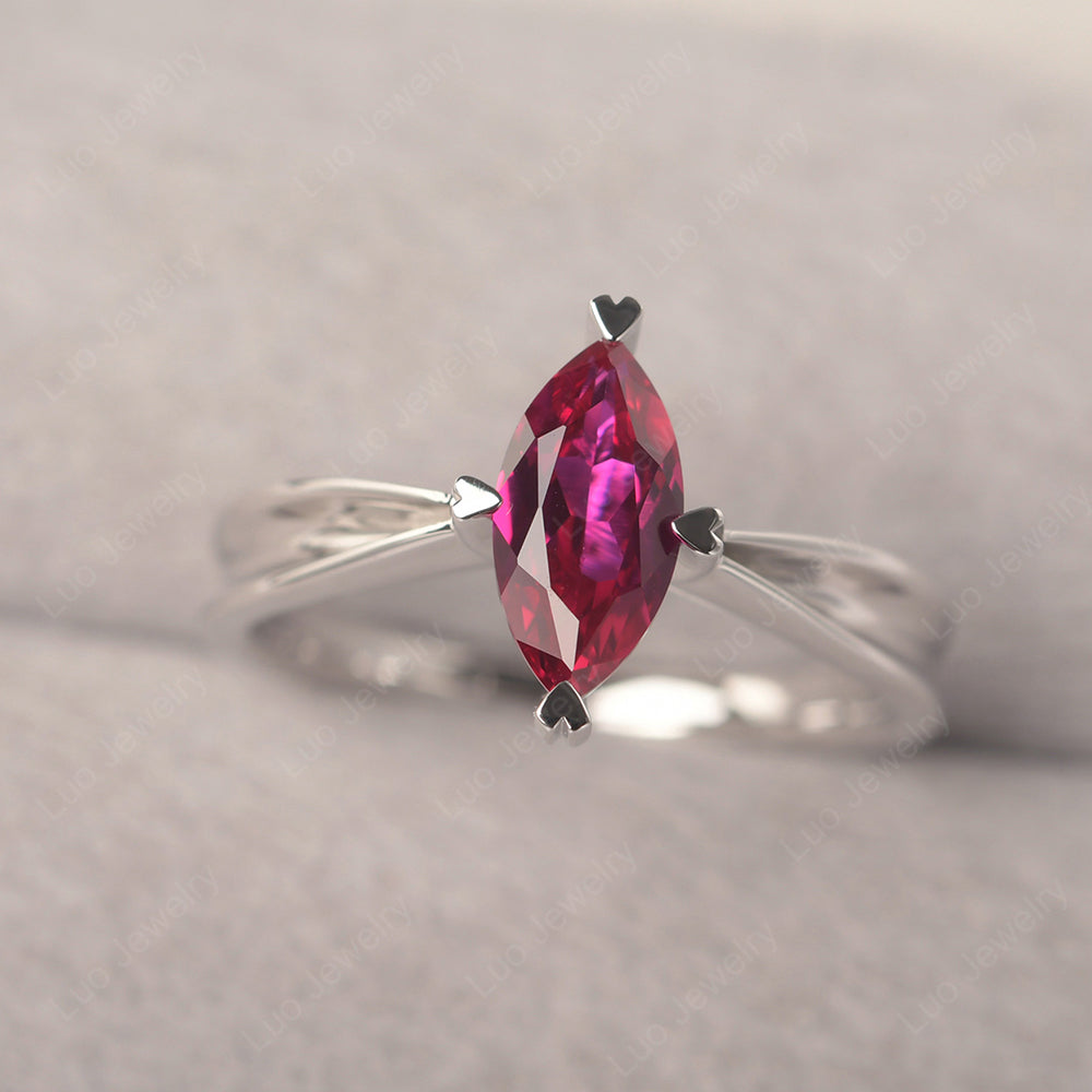 Ruby Wedding Ring Marquise Solitaire Ring - LUO Jewelry