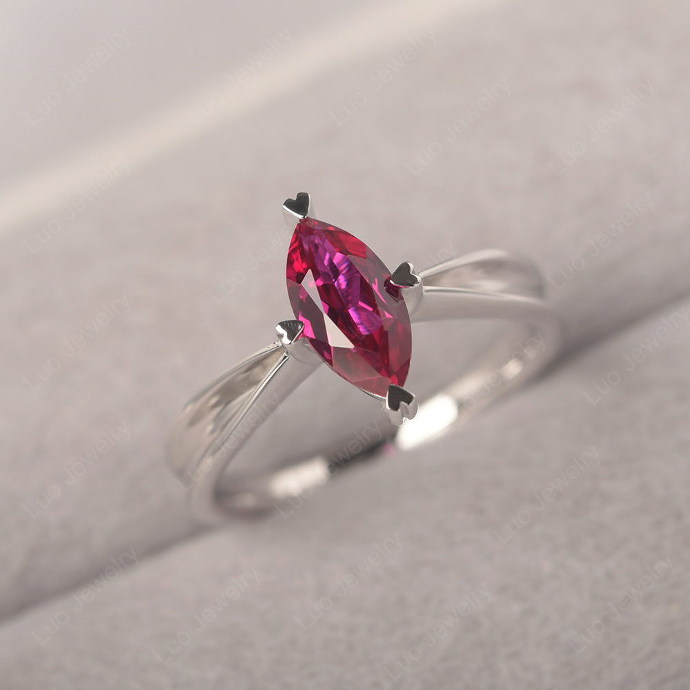 Ruby Wedding Ring Marquise Solitaire Ring - LUO Jewelry