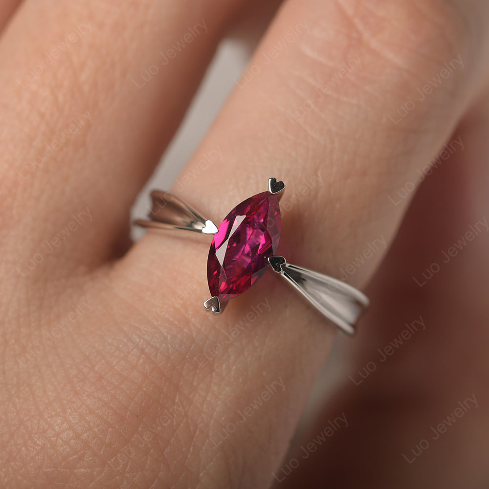Ruby Wedding Ring Marquise Solitaire Ring - LUO Jewelry