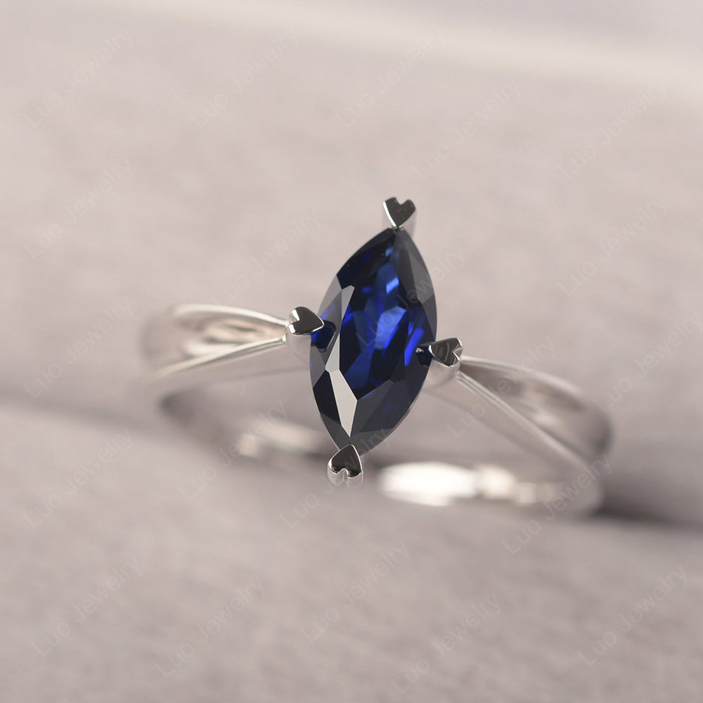 Lab Sapphire Wedding Ring Marquise Solitaire Ring - LUO Jewelry