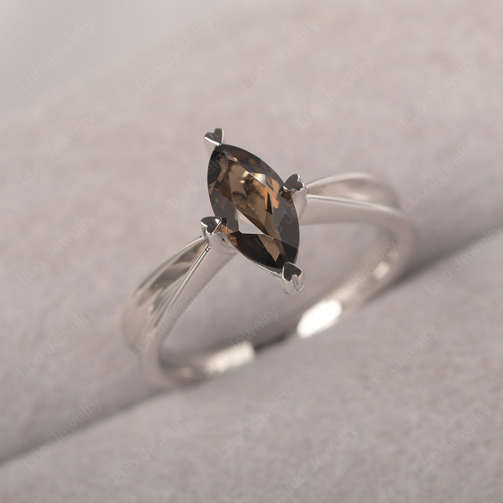 Smoky Quartz  Wedding Ring Marquise Solitaire Ring - LUO Jewelry