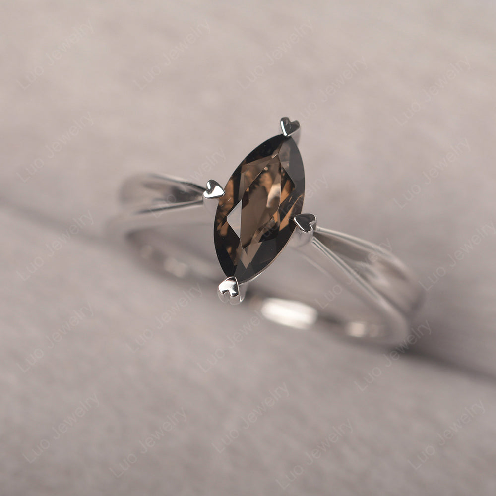 Smoky Quartz  Wedding Ring Marquise Solitaire Ring - LUO Jewelry
