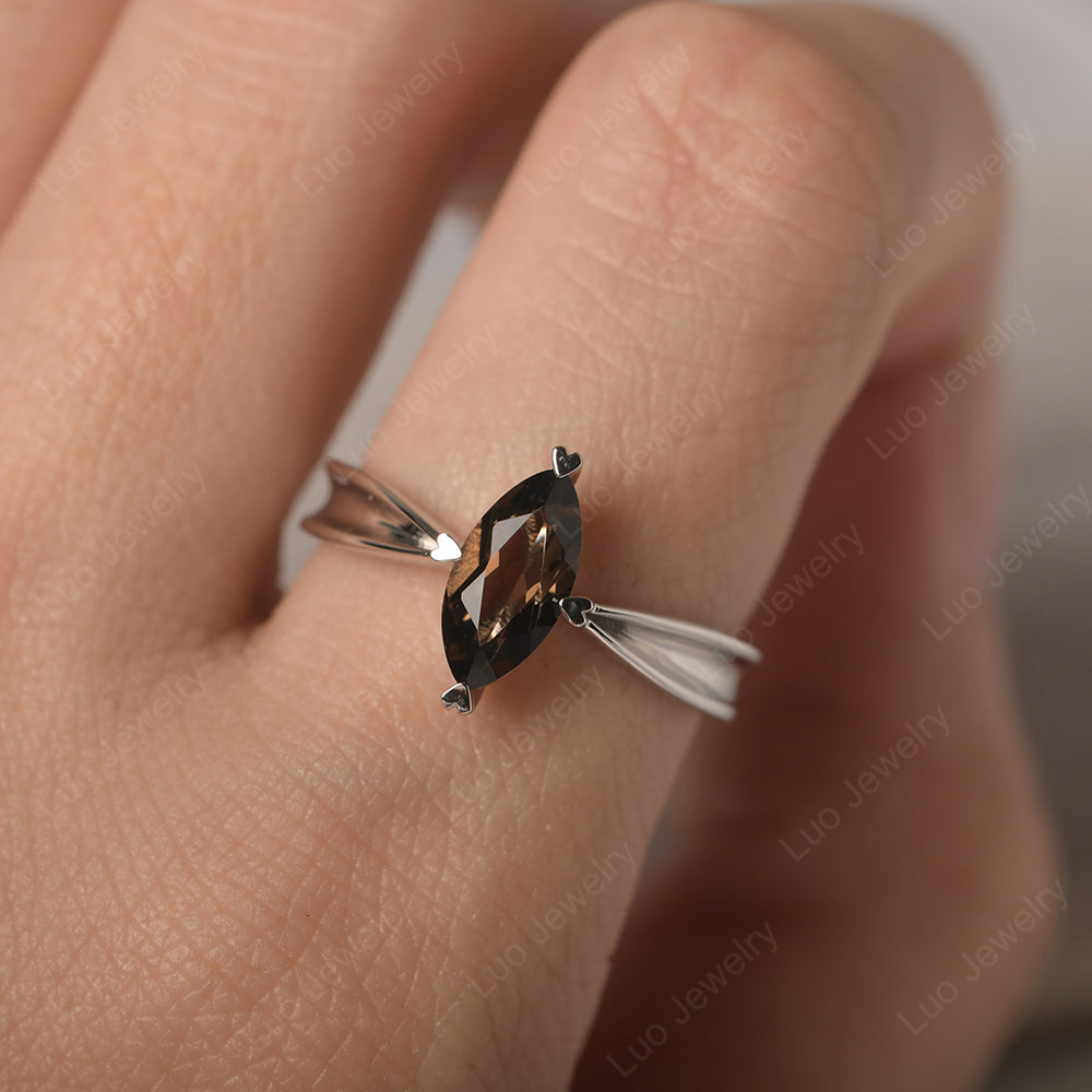 Smoky Quartz  Wedding Ring Marquise Solitaire Ring - LUO Jewelry