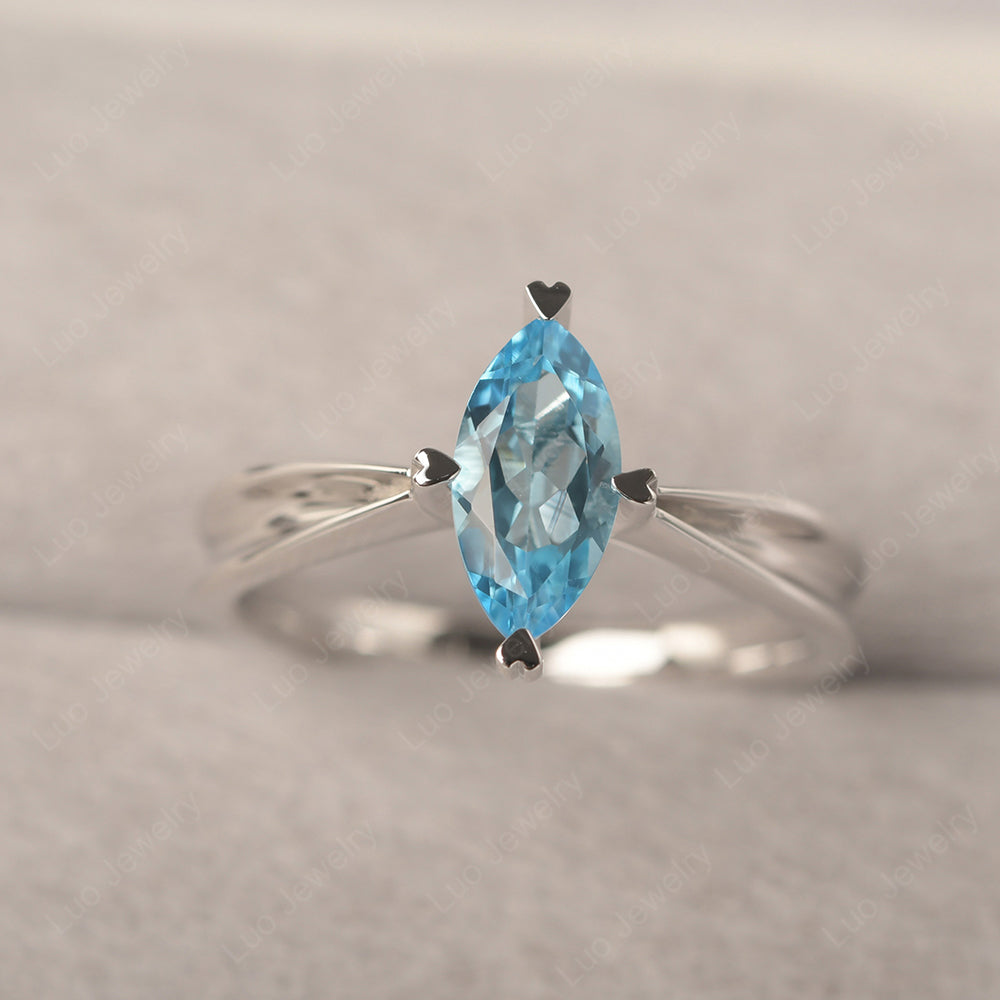 Swiss Blue Topaz Wedding Ring Marquise Solitaire Ring - LUO Jewelry