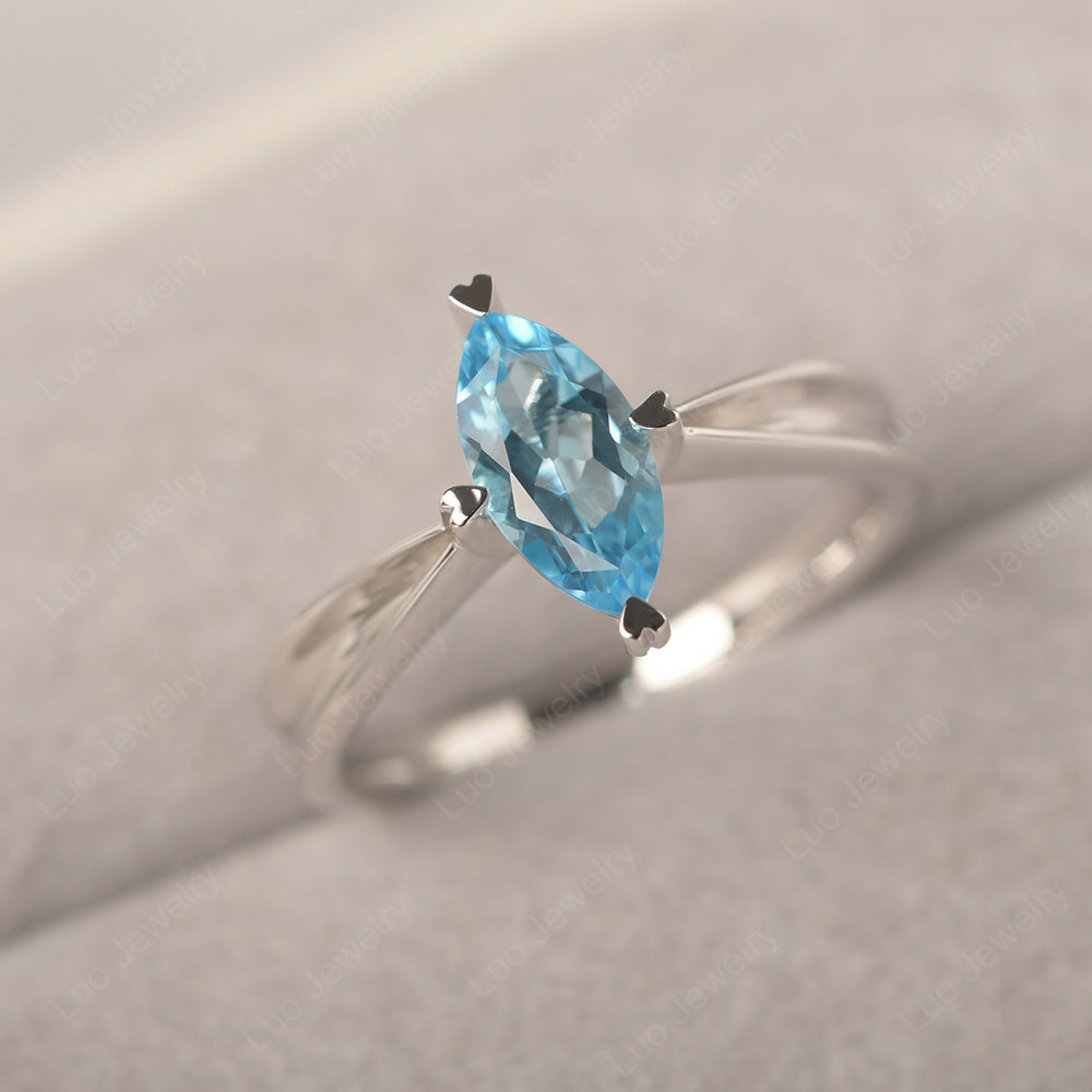 Swiss Blue Topaz Wedding Ring Marquise Solitaire Ring - LUO Jewelry