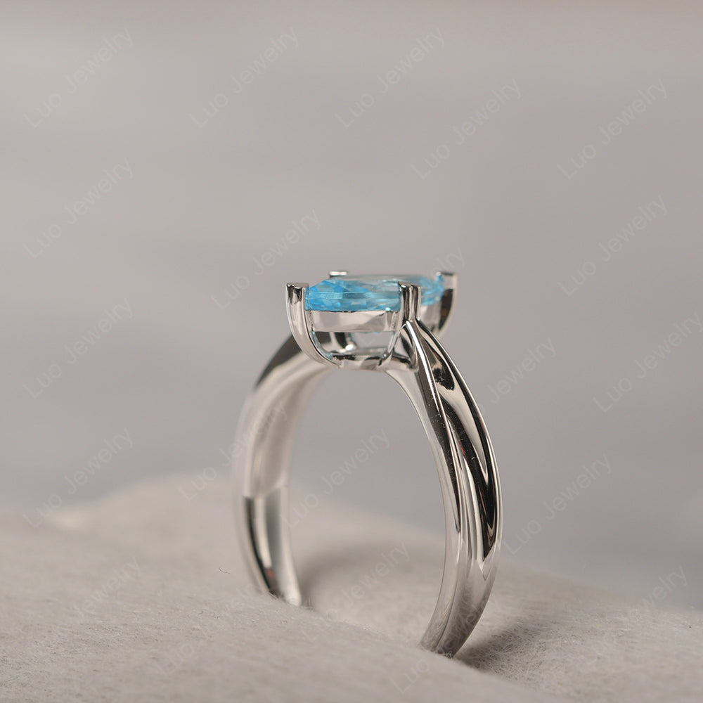 Swiss Blue Topaz Wedding Ring Marquise Solitaire Ring - LUO Jewelry