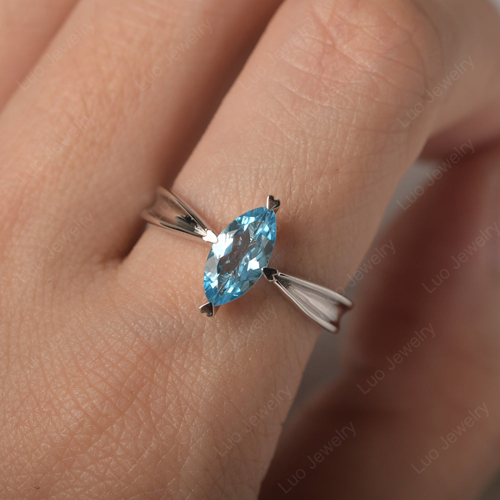 Swiss Blue Topaz Wedding Ring Marquise Solitaire Ring - LUO Jewelry