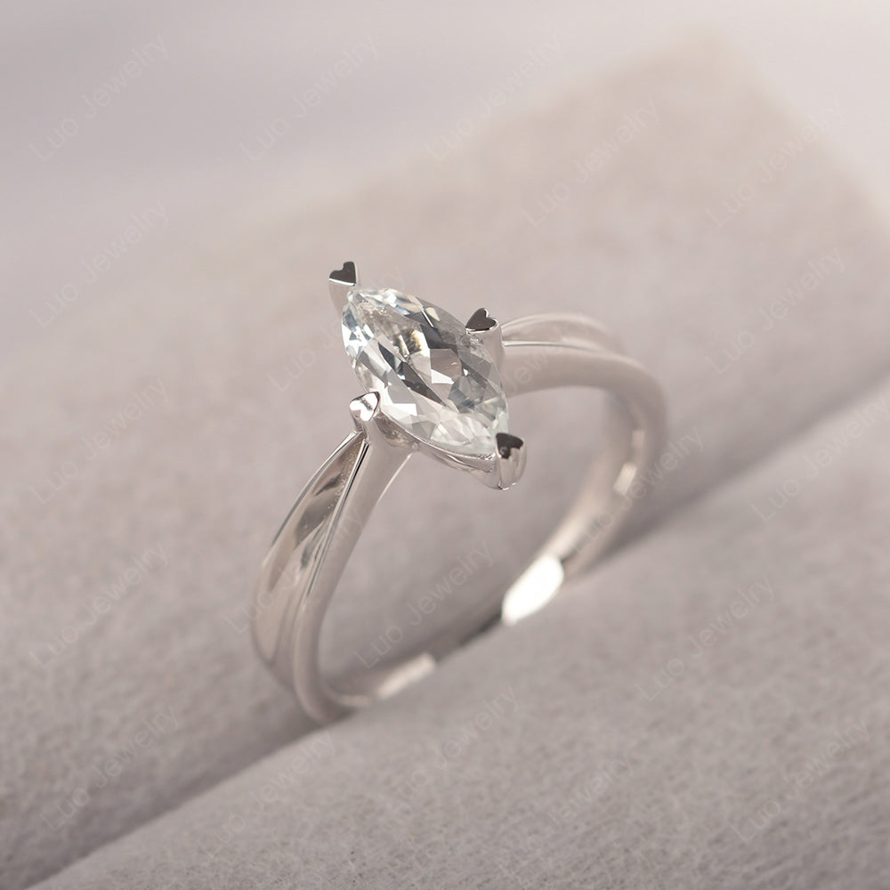 White Topaz Wedding Ring Marquise Solitaire Ring - LUO Jewelry