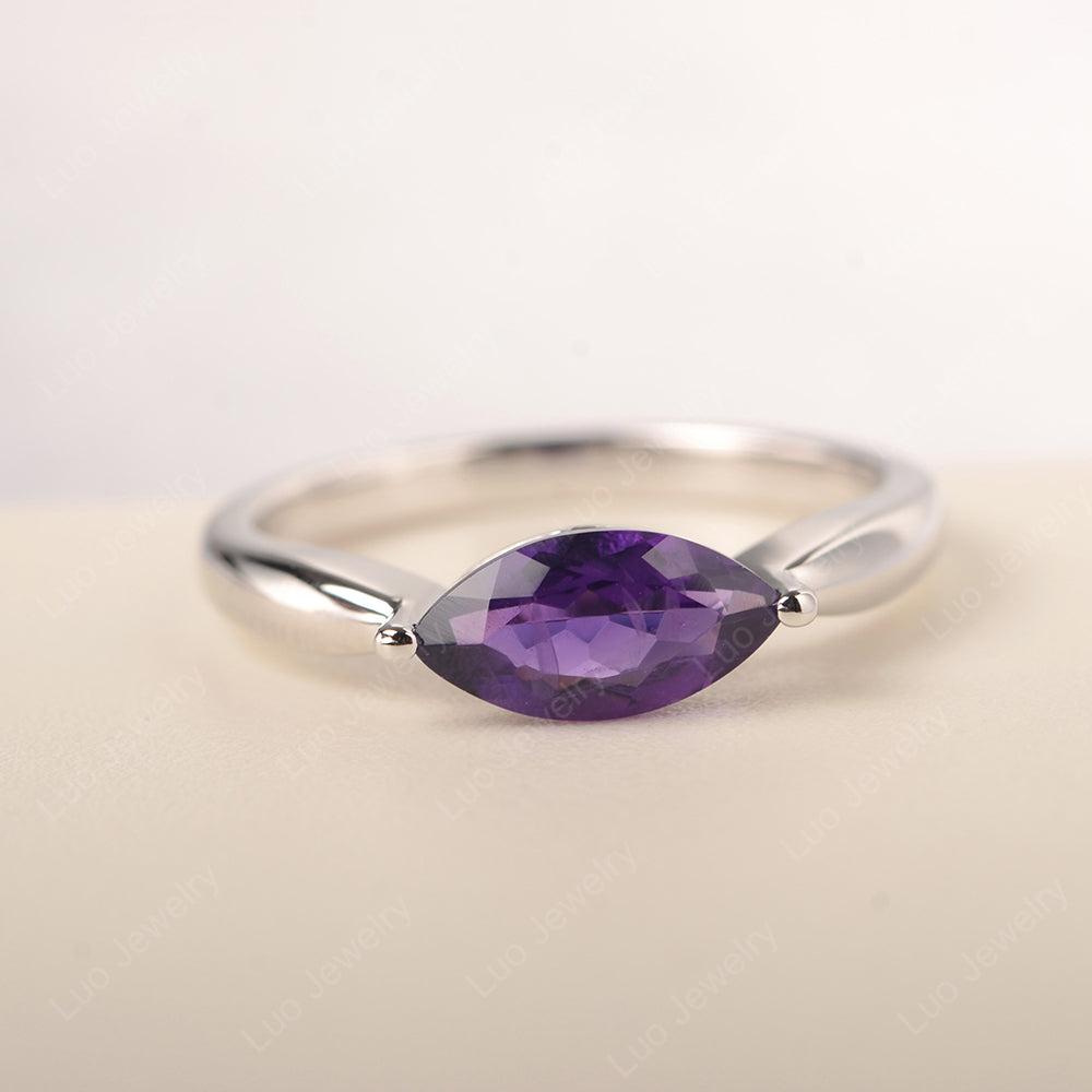 East West Marquise Cut Amethyst Solitaire Ring - LUO Jewelry