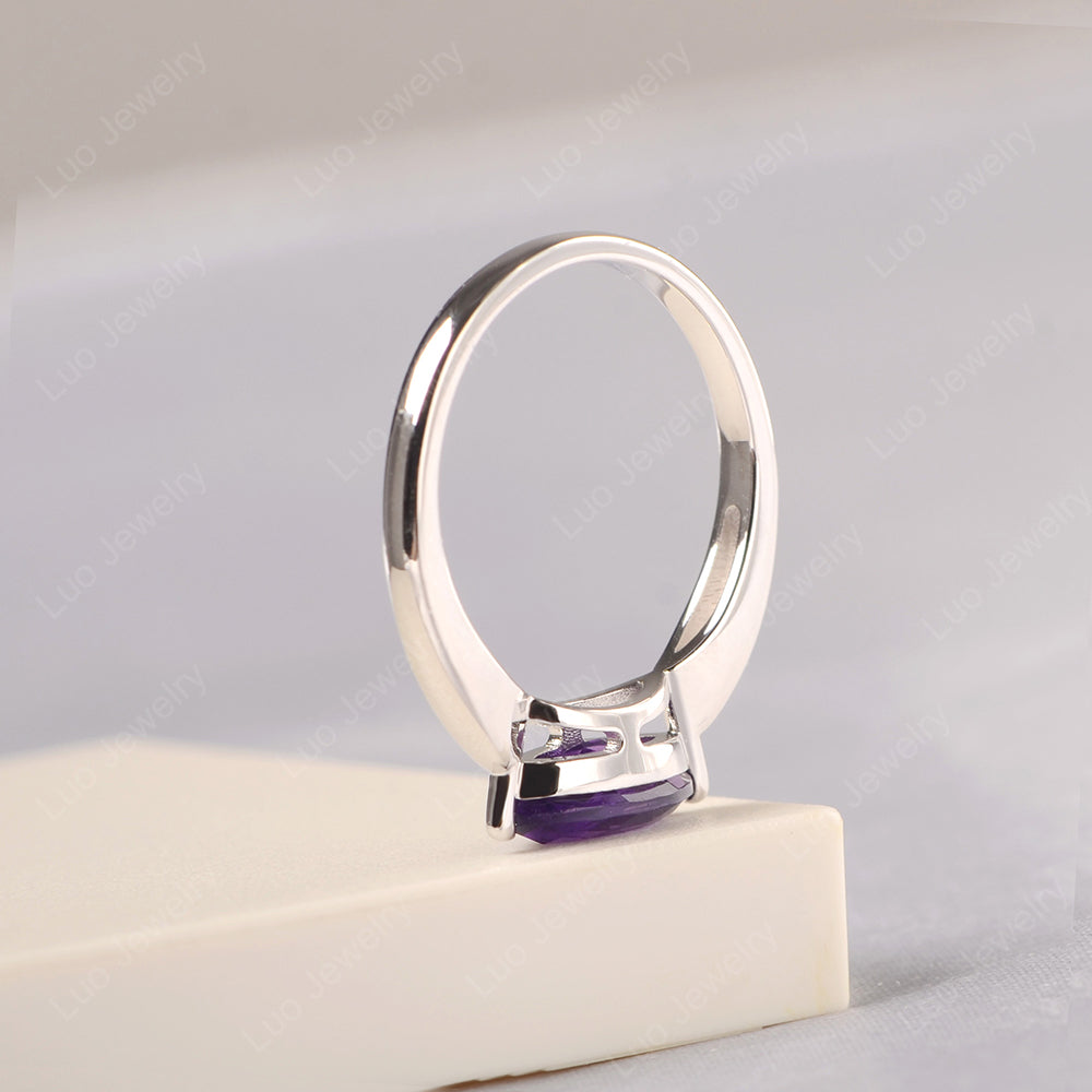 East West Marquise Cut Amethyst Solitaire Ring - LUO Jewelry